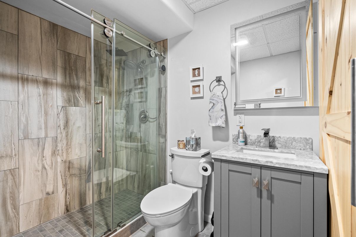 Bathroom, Glass Shower, Interior, Recessed Lighting