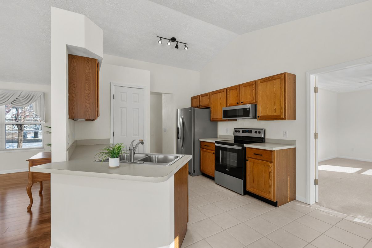 Interior, Kitchen, Stainless Steel Appliances, Wood Texture Flooring