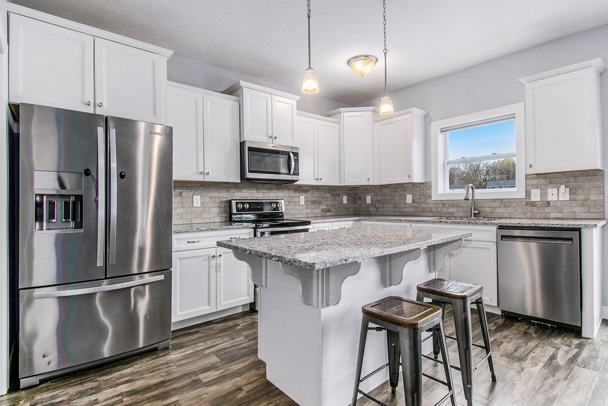 Interior, Kitchen, Pendant Lights, Stainless Steel Appliances, Wood Texture Flooring
