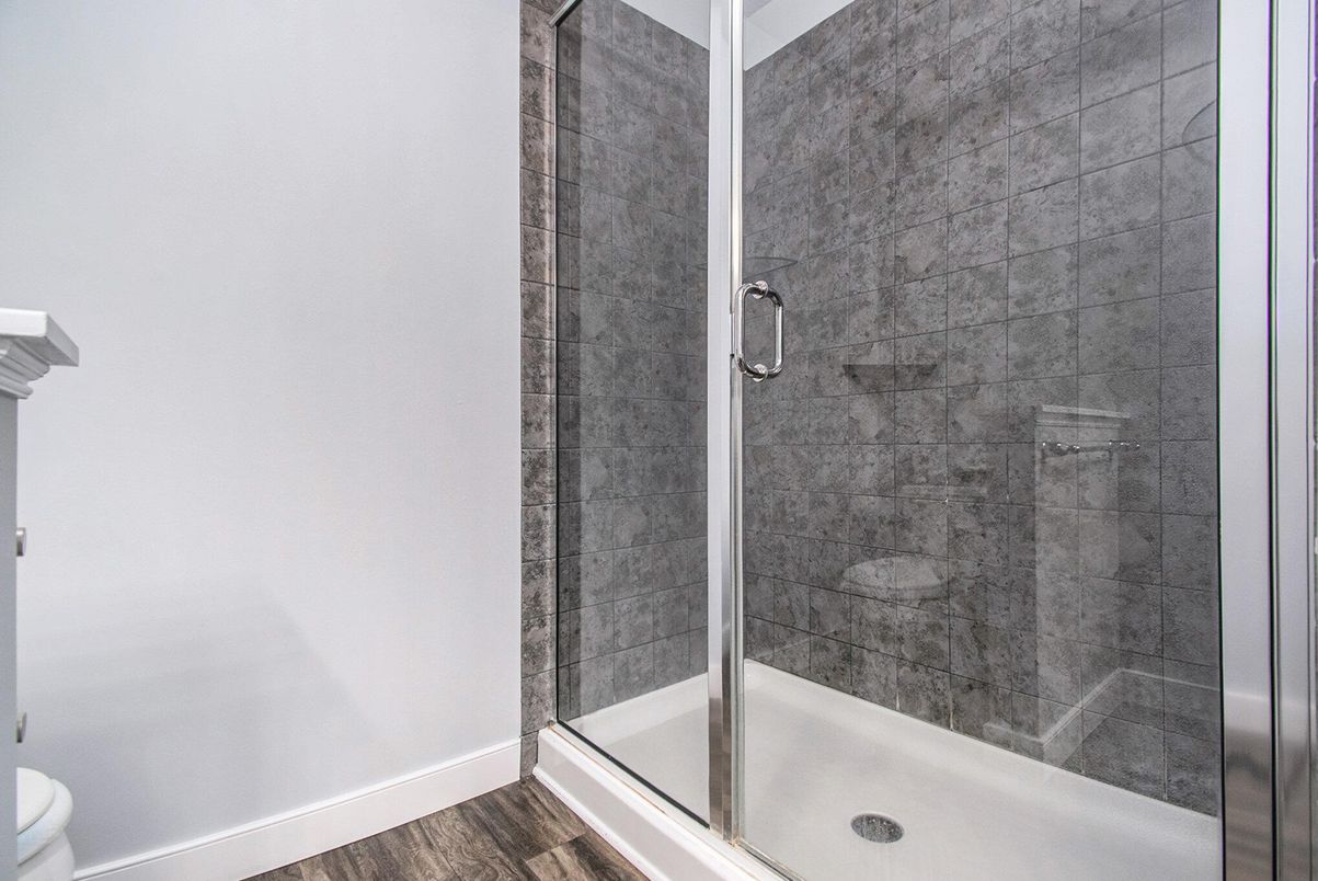 Bathroom, Glass Shower, Interior, Wood Texture Flooring