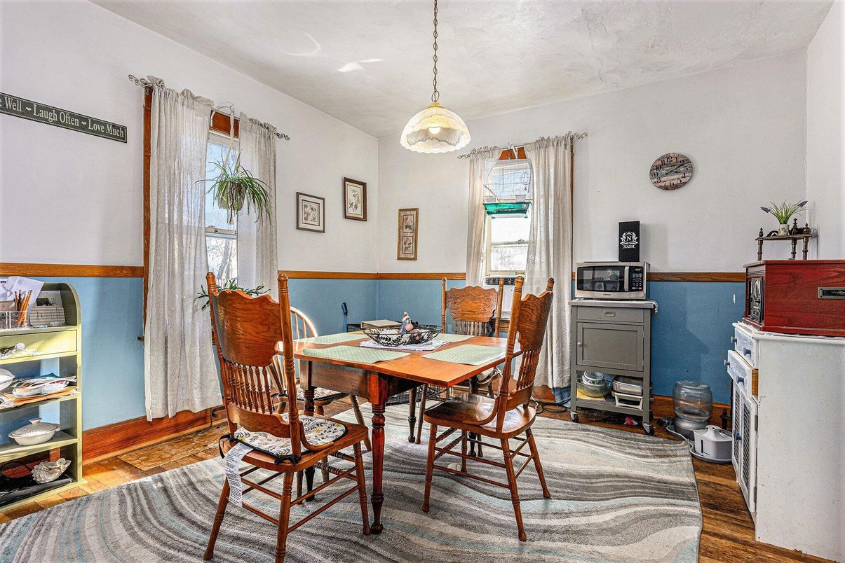 Dining room, Interior, Pendant Lights, Wood Texture Flooring