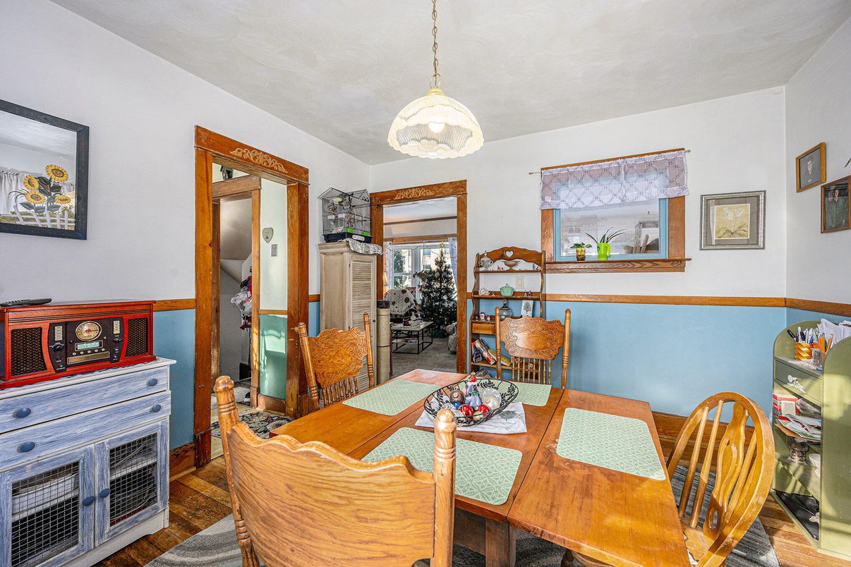 Dining room, Interior, Pendant Lights, Wood Texture Flooring