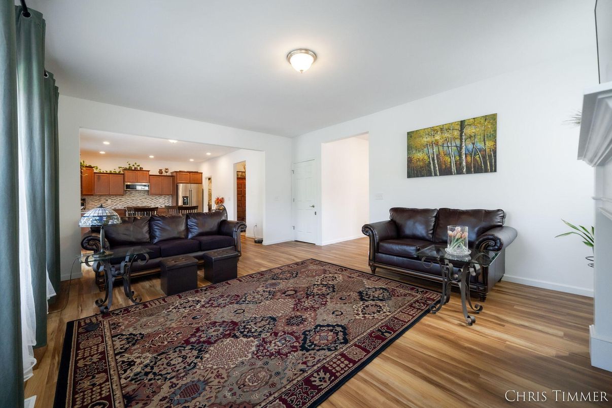 Interior, Kitchen, Living room, Recessed Lighting, Stainless Steel Appliances, Wood Texture Flooring