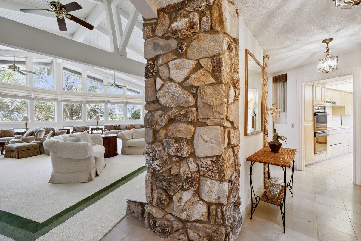 Interior, Kitchen, Living room, Pendant Lights, Stainless Steel Appliances, Stone Walls