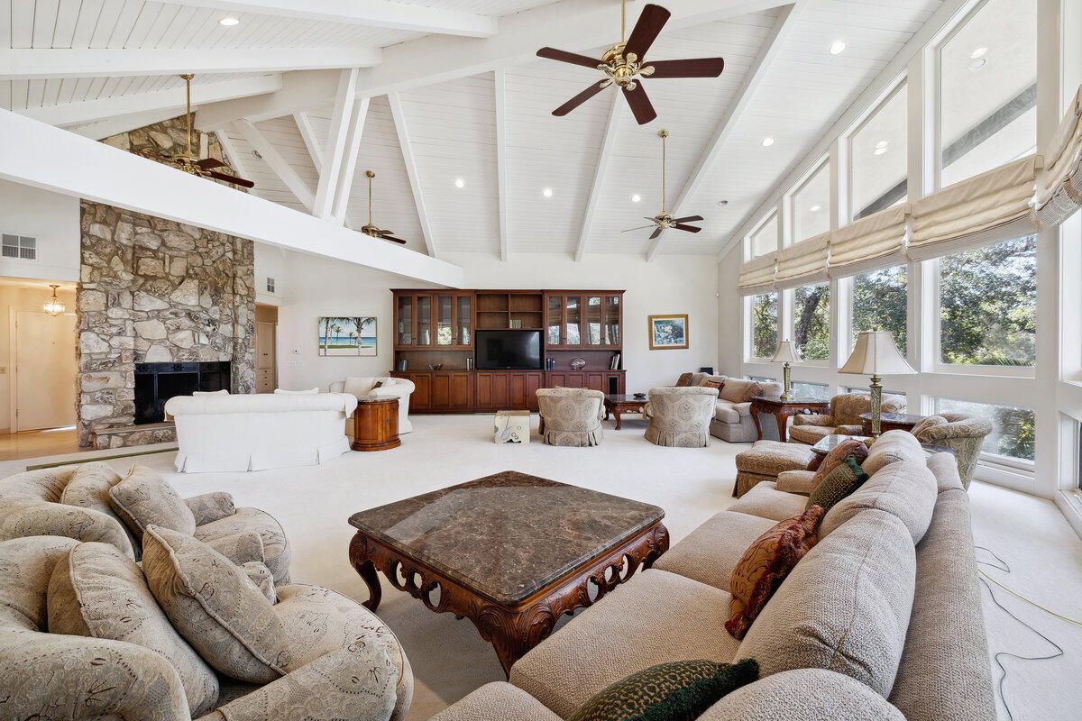 Fireplace, Interior, Living room, Recessed Lighting, Stone Walls