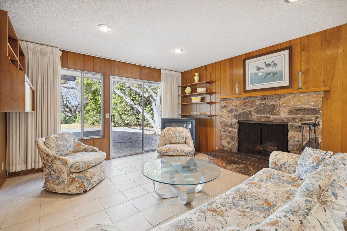 Fireplace, Interior, Living room, Recessed Lighting, Wooden Walls