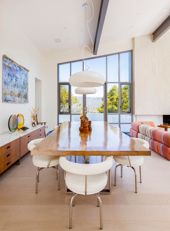 Dining room, Interior, Pendant Lights, Recessed Lighting, Water, Wood Texture Flooring