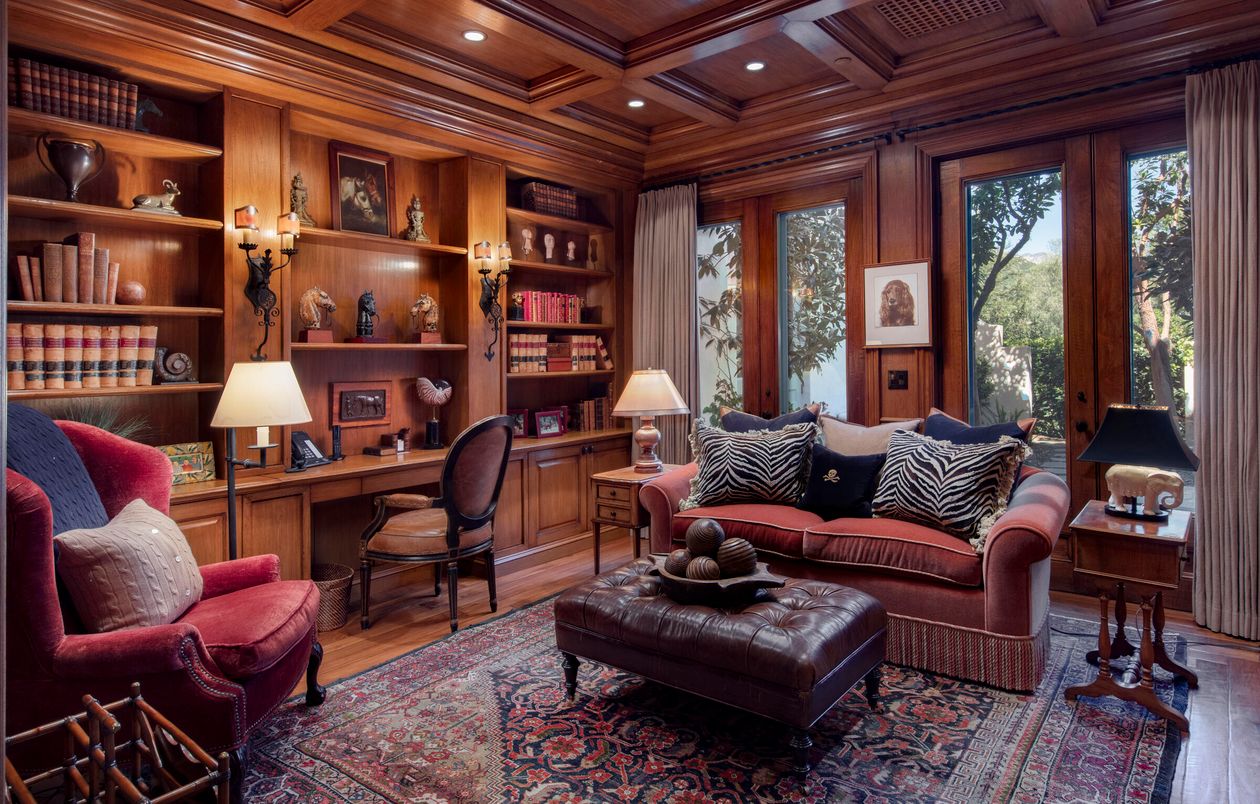 Home Office, Interior, Living room, Recessed Lighting, Wooden Beams, Wooden Ceilings, Wood Texture Flooring, Wooden Walls