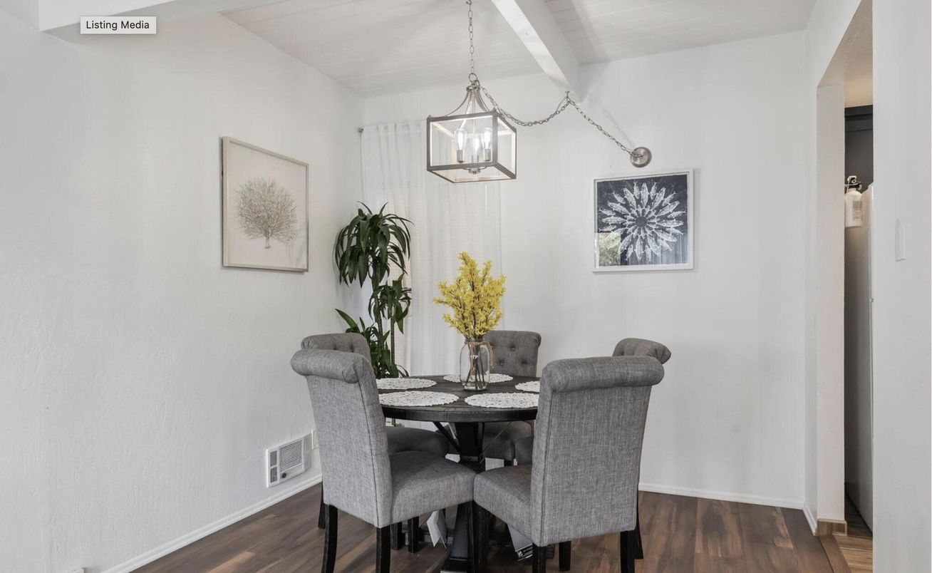 Dining room, Interior, Pendant Lights, Wood Texture Flooring