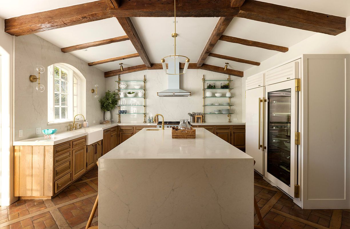 Interior, Kitchen, Pendant Lights, Stainless Steel Appliances, Wooden Beams