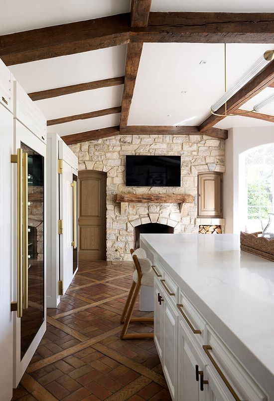 Fireplace, Interior, Stone Walls, Wooden Beams