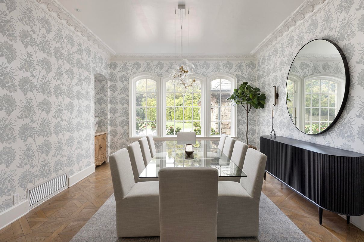 Dining room, Interior, Pendant Lights, Wood Texture Flooring