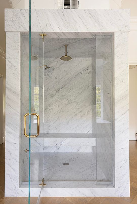 Bathroom, Glass Shower, Interior, Marble Walls