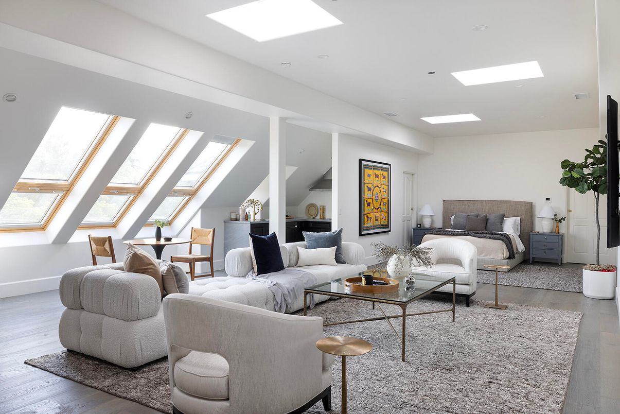 Bedroom, Interior, Living room, Recessed Lighting, Wood Texture Flooring