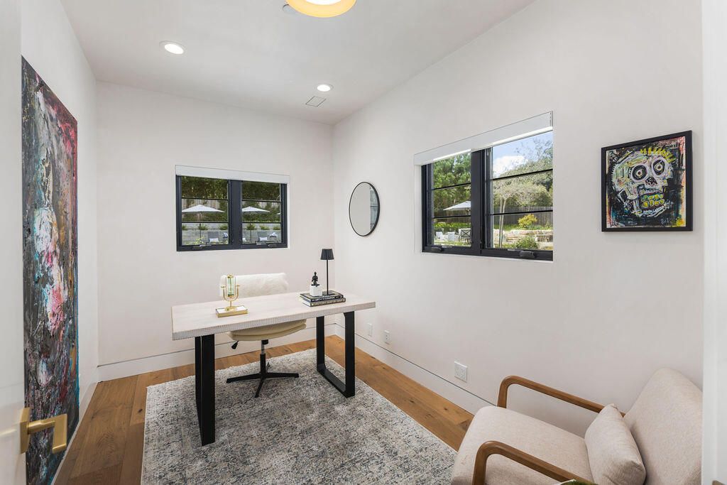 Home Office, Interior, Recessed Lighting, Wood Texture Flooring