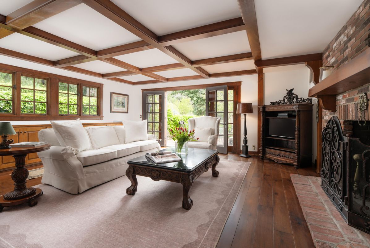 Fireplace, Interior, Living room, Wooden Beams, Wood Texture Flooring