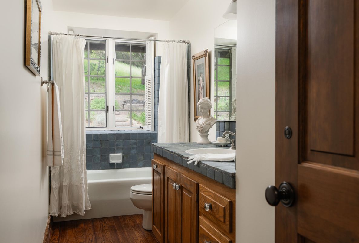 Bathroom, Interior, Tile Countertops, Wood Texture Flooring