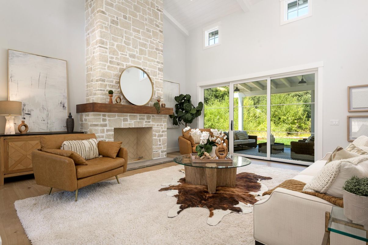 Fireplace, Interior, Living room, Stone Walls, Wood Texture Flooring