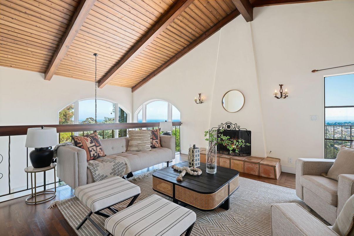 Fireplace, Interior, Living room, Water, Wooden Beams, Wooden Ceilings, Wood Texture Flooring