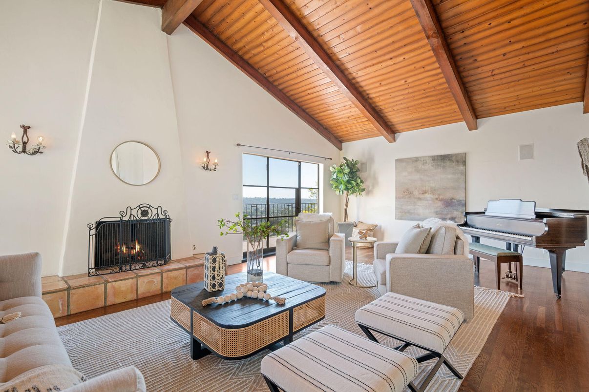 Fireplace, Interior, Living room, Piano, Wooden Beams, Wooden Ceilings, Wood Texture Flooring