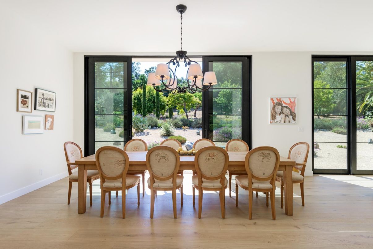 Chandelier, Dining room, Interior, Wood Texture Flooring