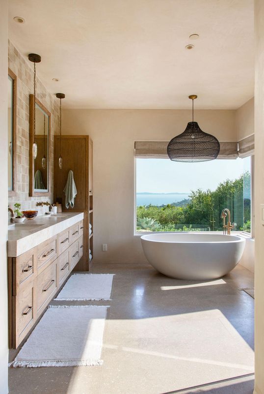 Bathroom, Dual Sink Vanities, Free Standing Baths, Interior, Pendant Lights, Recessed Lighting, Water