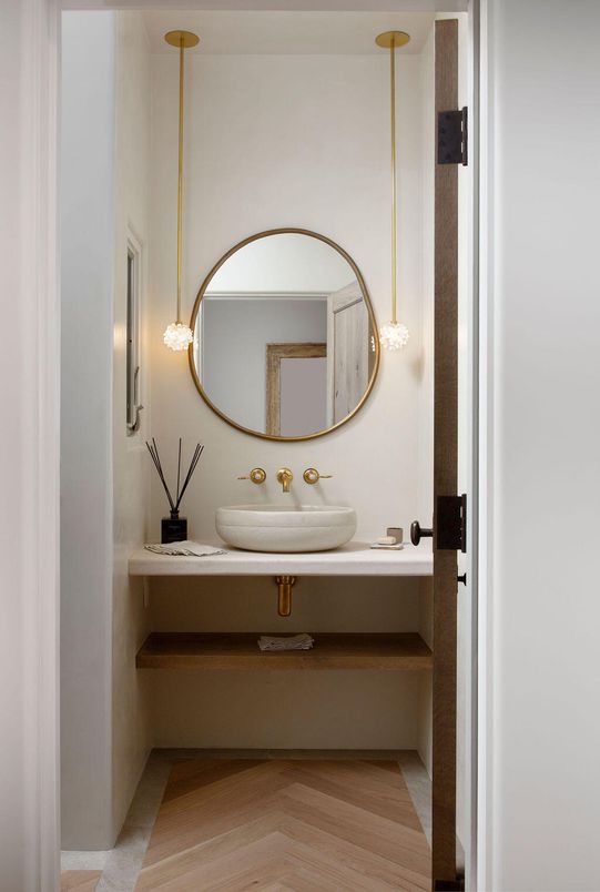 Bathroom, Interior, Pendant Lights, Wood Texture Flooring