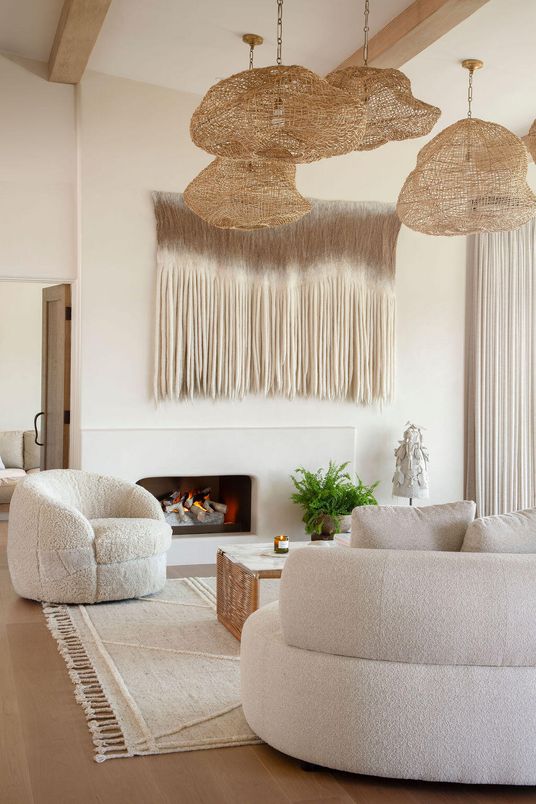 Fireplace, Interior, Living room, Pendant Lights, Wood Texture Flooring