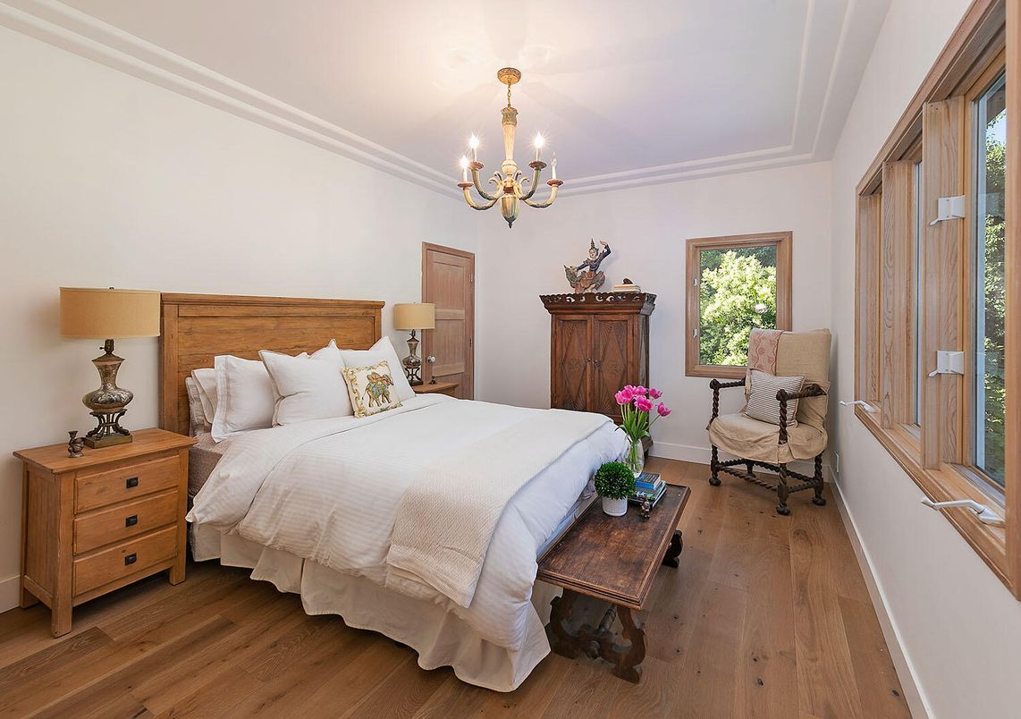 Bedroom, Chandelier, Interior, Wood Texture Flooring