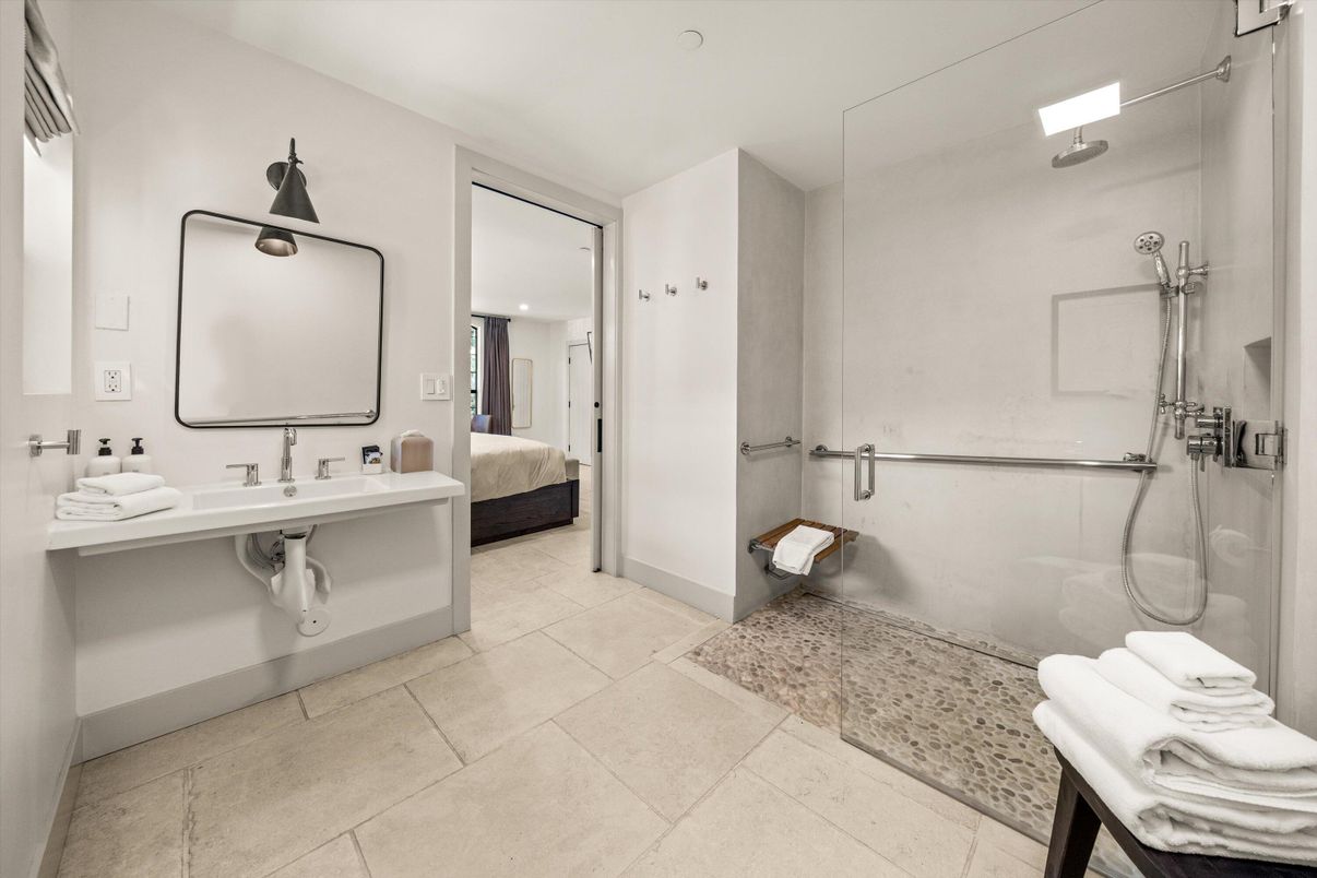 Bathroom, Glass Shower, Interior, Recessed Lighting