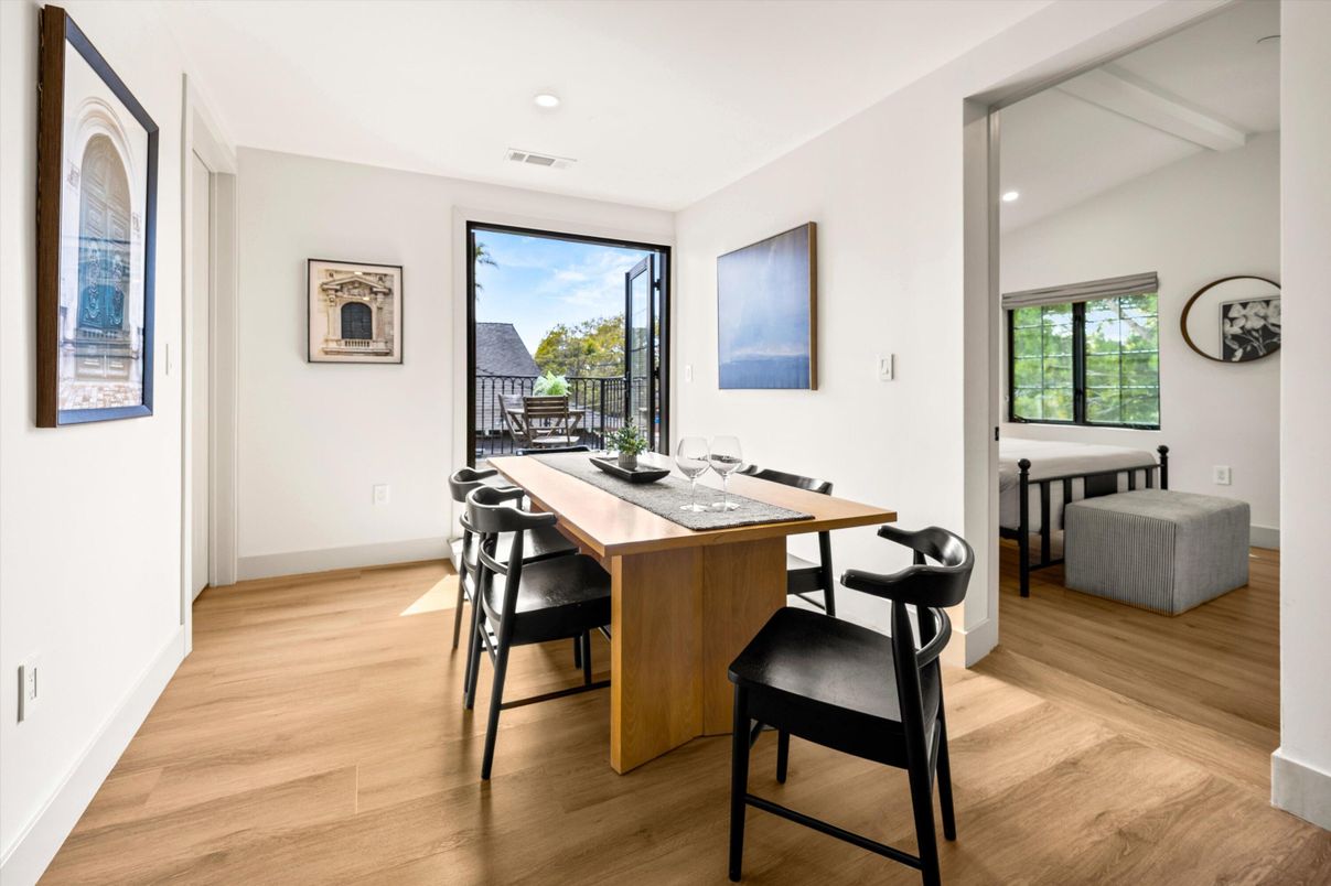 Dining room, Interior, Recessed Lighting, Wood Texture Flooring