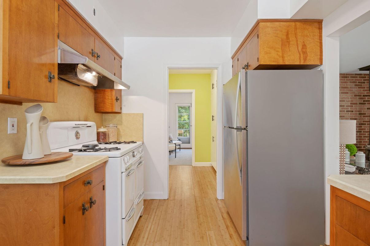 Interior, Kitchen, Stone Walls, Wood Texture Flooring