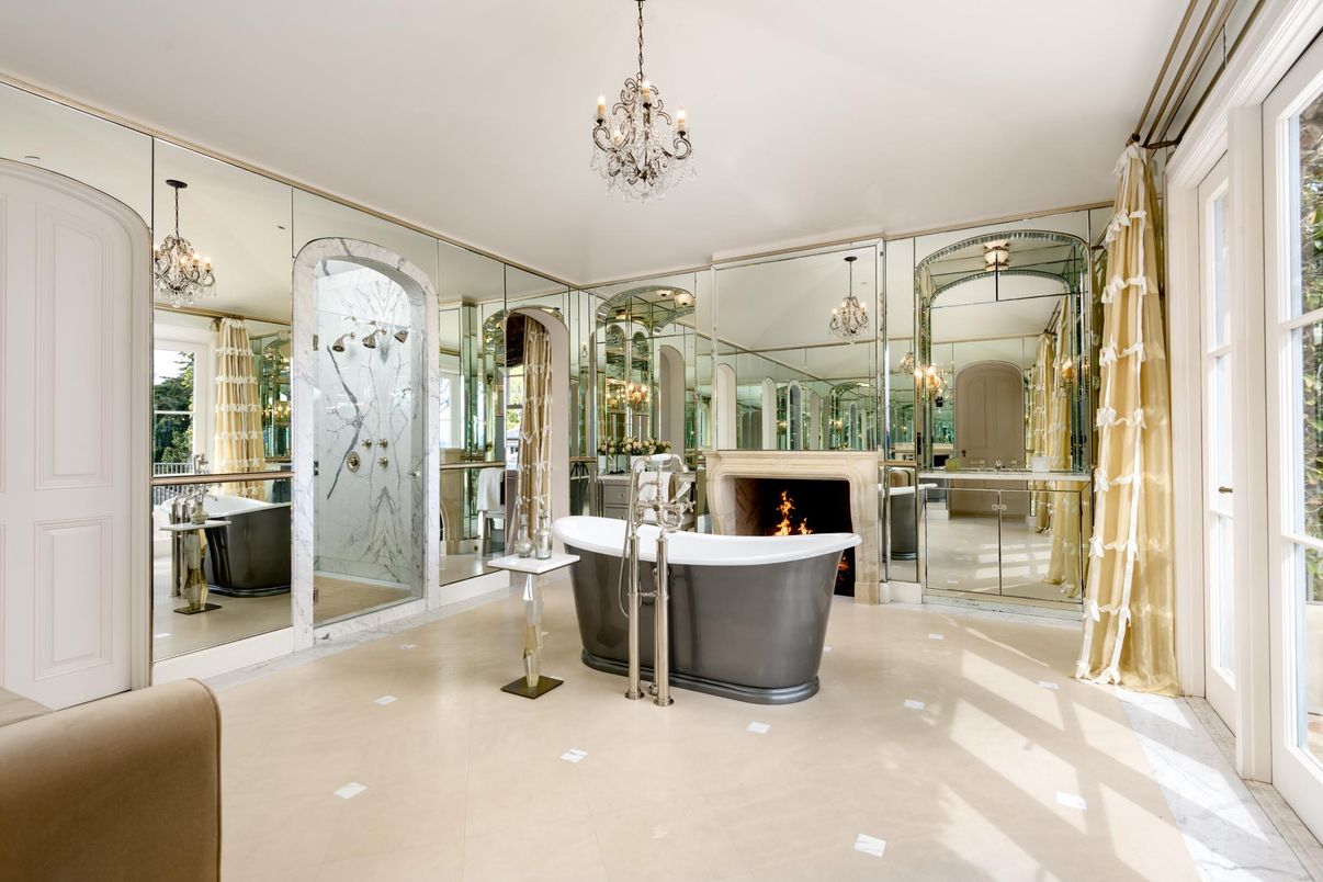 Bathroom, Chandelier, Fireplace, Free Standing Baths, Interior