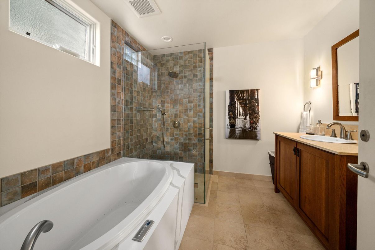 Bathroom, Dual Sink Vanities, Glass Shower, Interior, Recessed Lighting