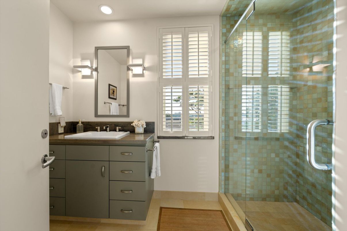 Bathroom, Glass Shower, Interior, Recessed Lighting