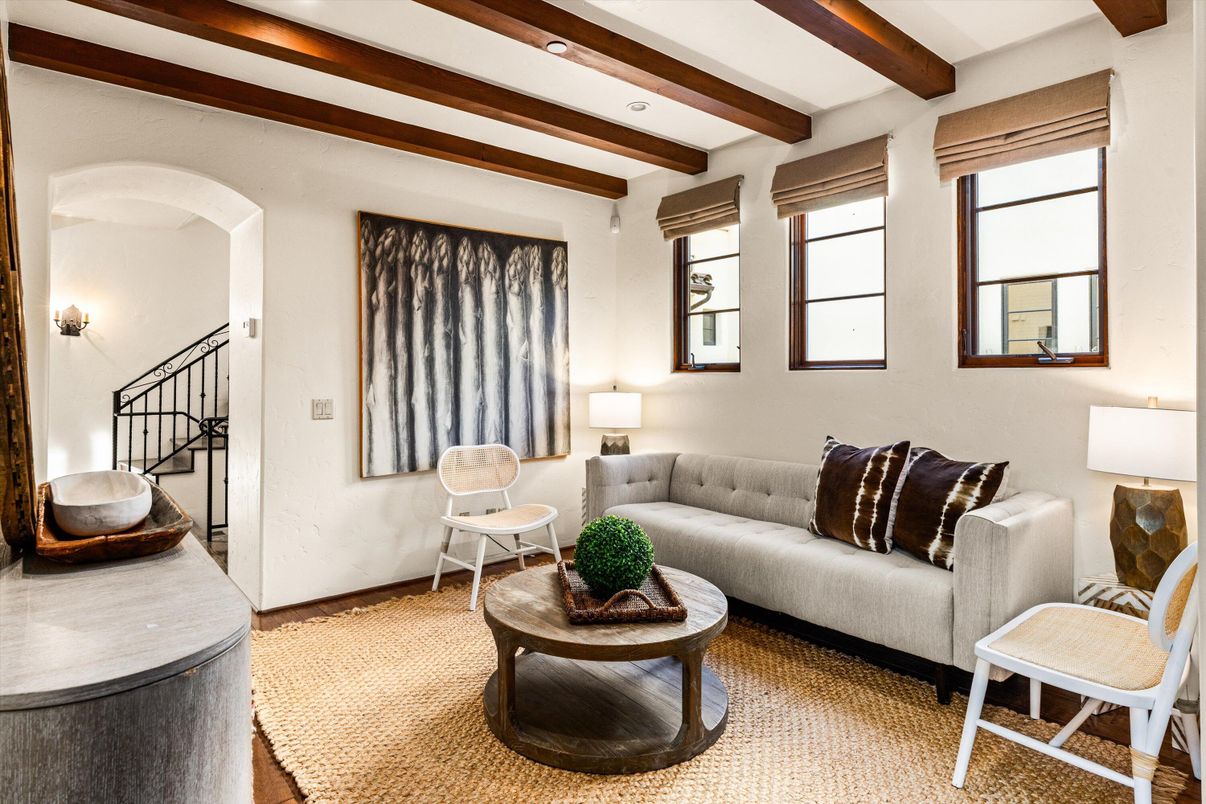 Interior, Living room, Recessed Lighting, Wooden Beams