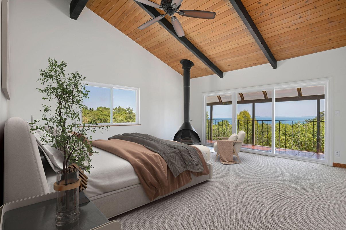 Bedroom, Fireplace, Interior, Water, Wooden Beams, Wooden Ceilings