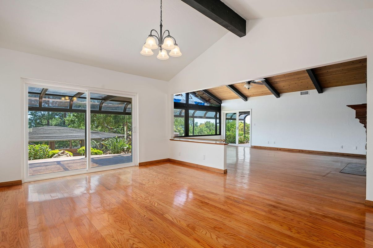 Chandelier, Empty room, Interior, Wooden Beams, Wooden Ceilings, Wood Texture Flooring