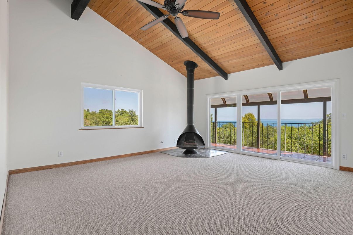 Empty room, Fireplace, Interior, Water, Wooden Beams, Wooden Ceilings