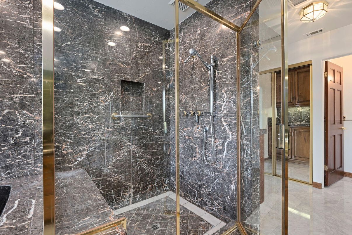 Bathroom, Glass Shower, Interior, Marble Walls