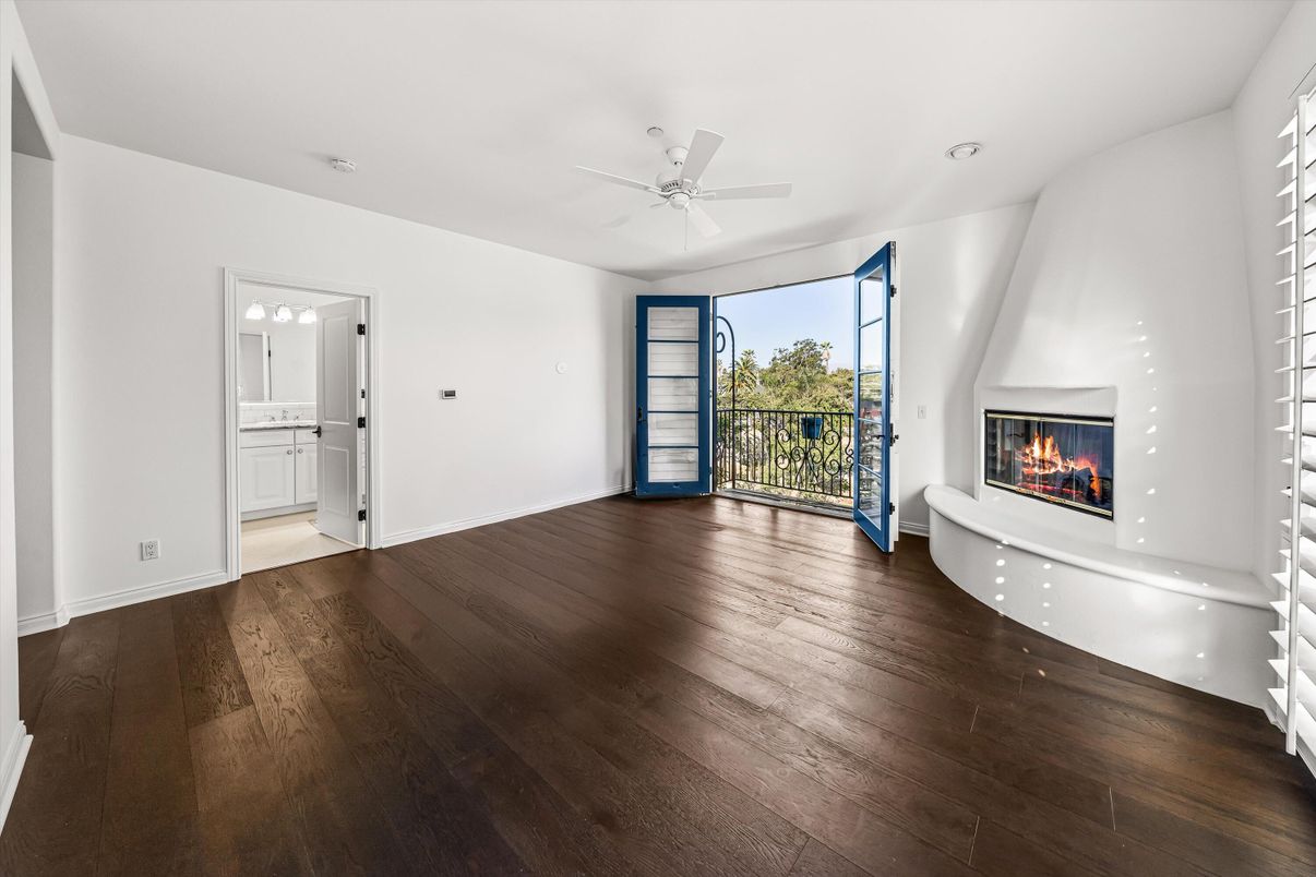 Empty room, Fireplace, Interior, Recessed Lighting, Wood Texture Flooring
