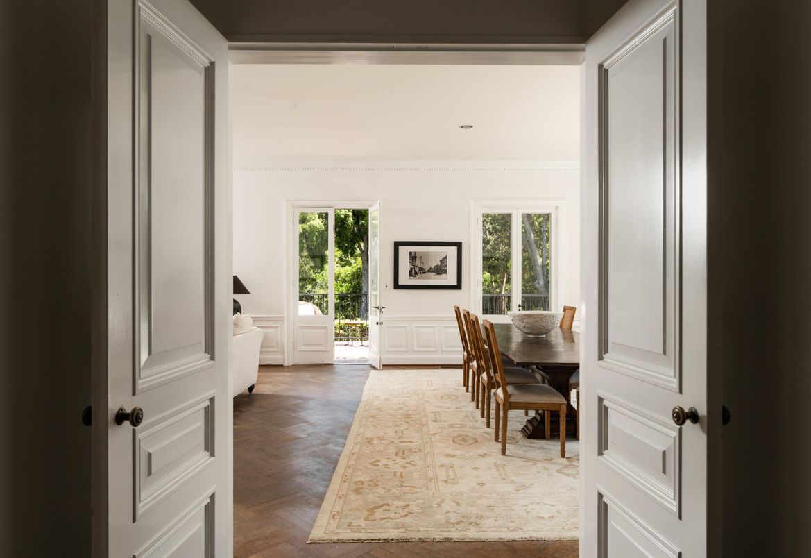 Dining room, Interior, Recessed Lighting, Wood Texture Flooring