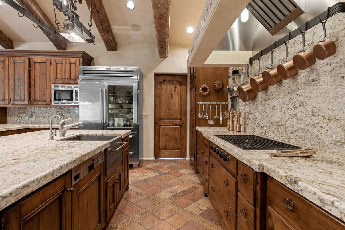 Interior, Kitchen, Recessed Lighting, Stainless Steel Appliances, Wooden Beams