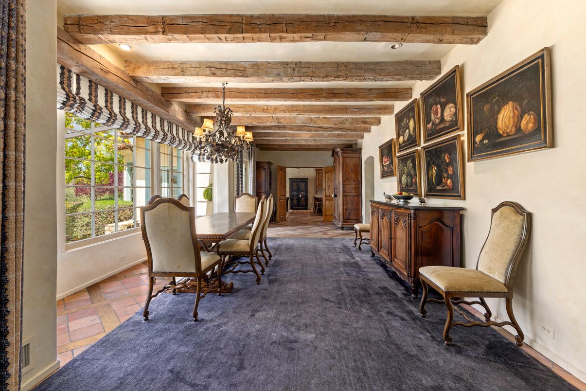 Chandelier, Dining room, Interior, Wooden Beams