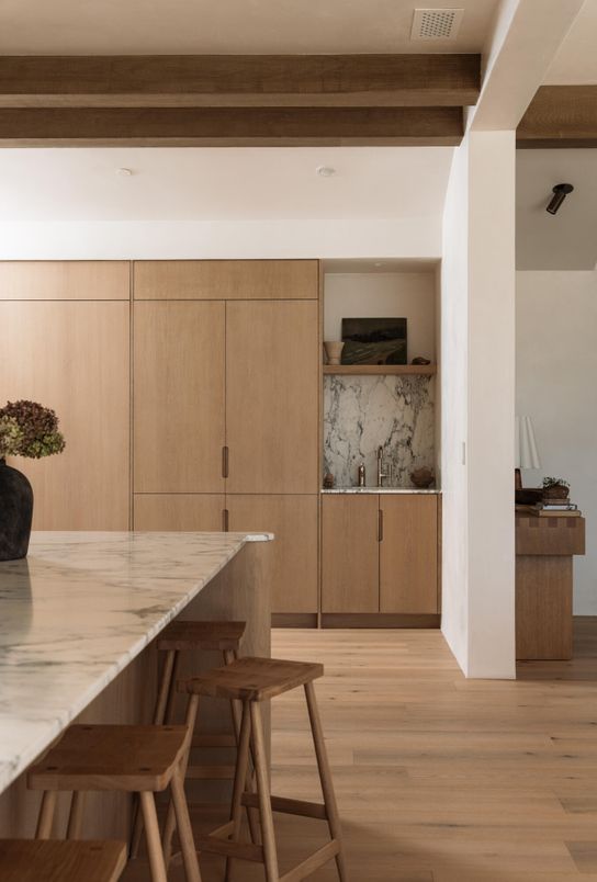 Interior, Marble Walls, Wood Texture Flooring