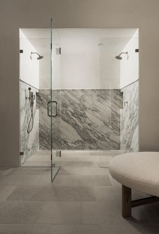 Bathroom, Glass Shower, Interior, Marble Walls