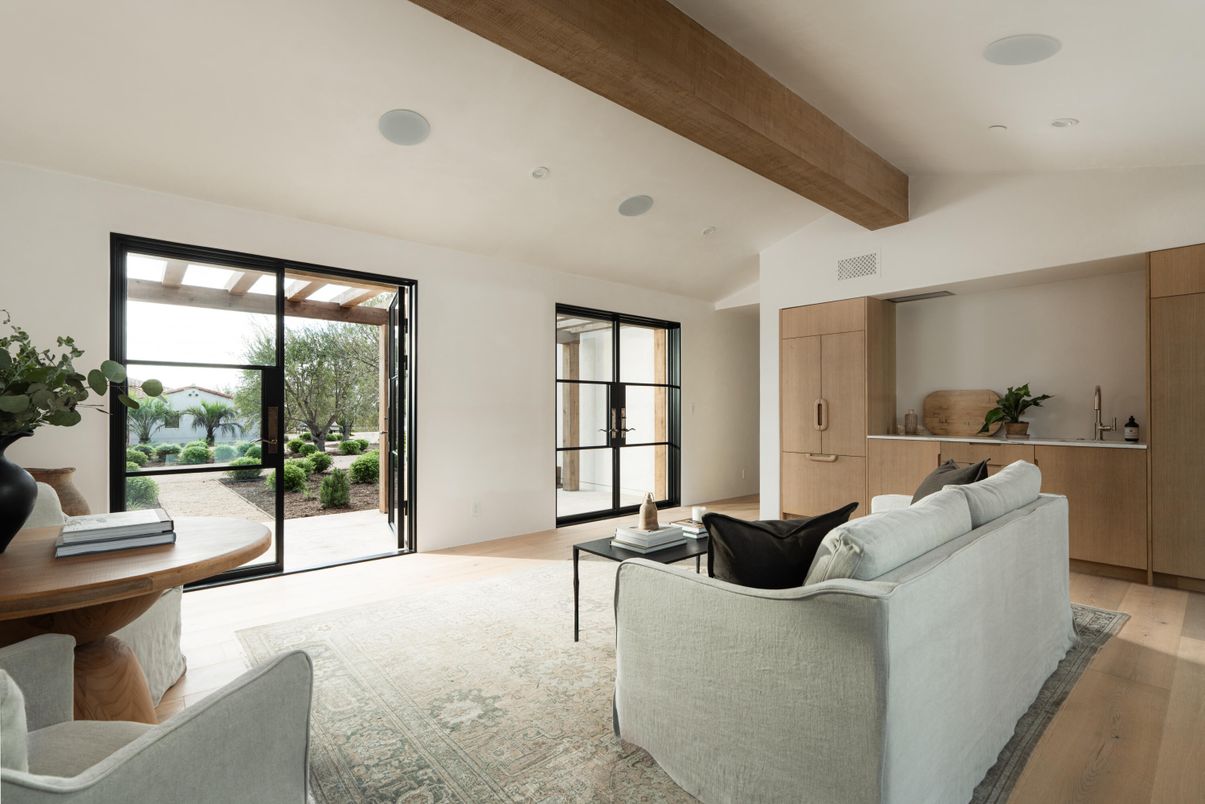 Interior, Living room, Recessed Lighting, Wooden Beams, Wood Texture Flooring