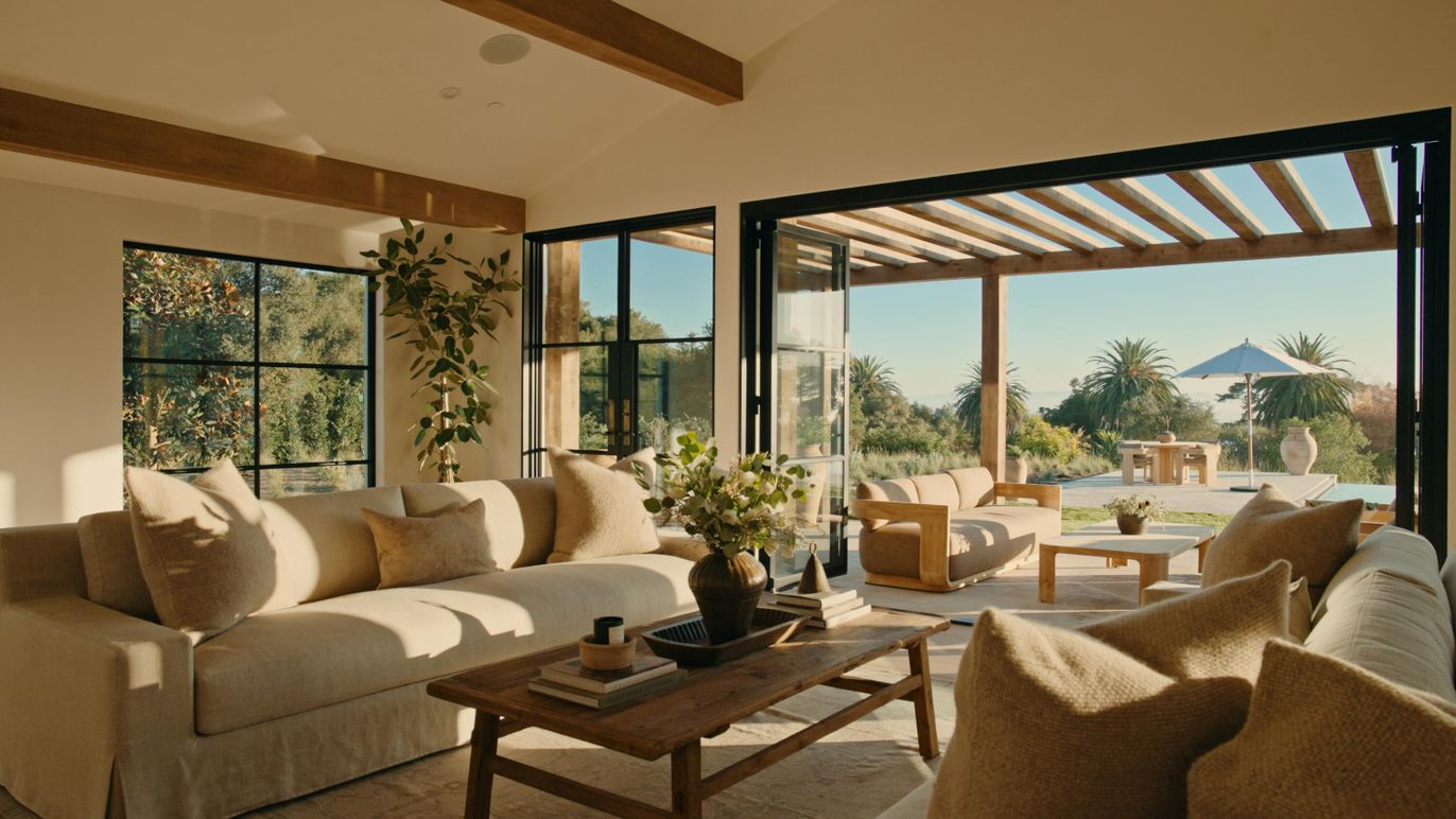 Interior, Living room, Recessed Lighting, Wooden Beams