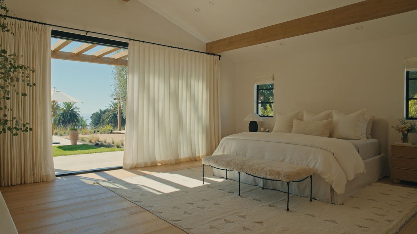 Bedroom, Interior, Recessed Lighting, Wooden Beams, Wood Texture Flooring