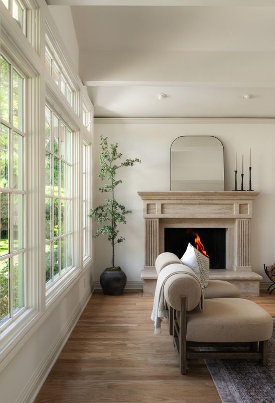 Fireplace, Interior, Recessed Lighting, Wood Texture Flooring